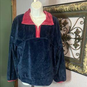 EUC Kori Navy and Red Velour Pullover Sz S